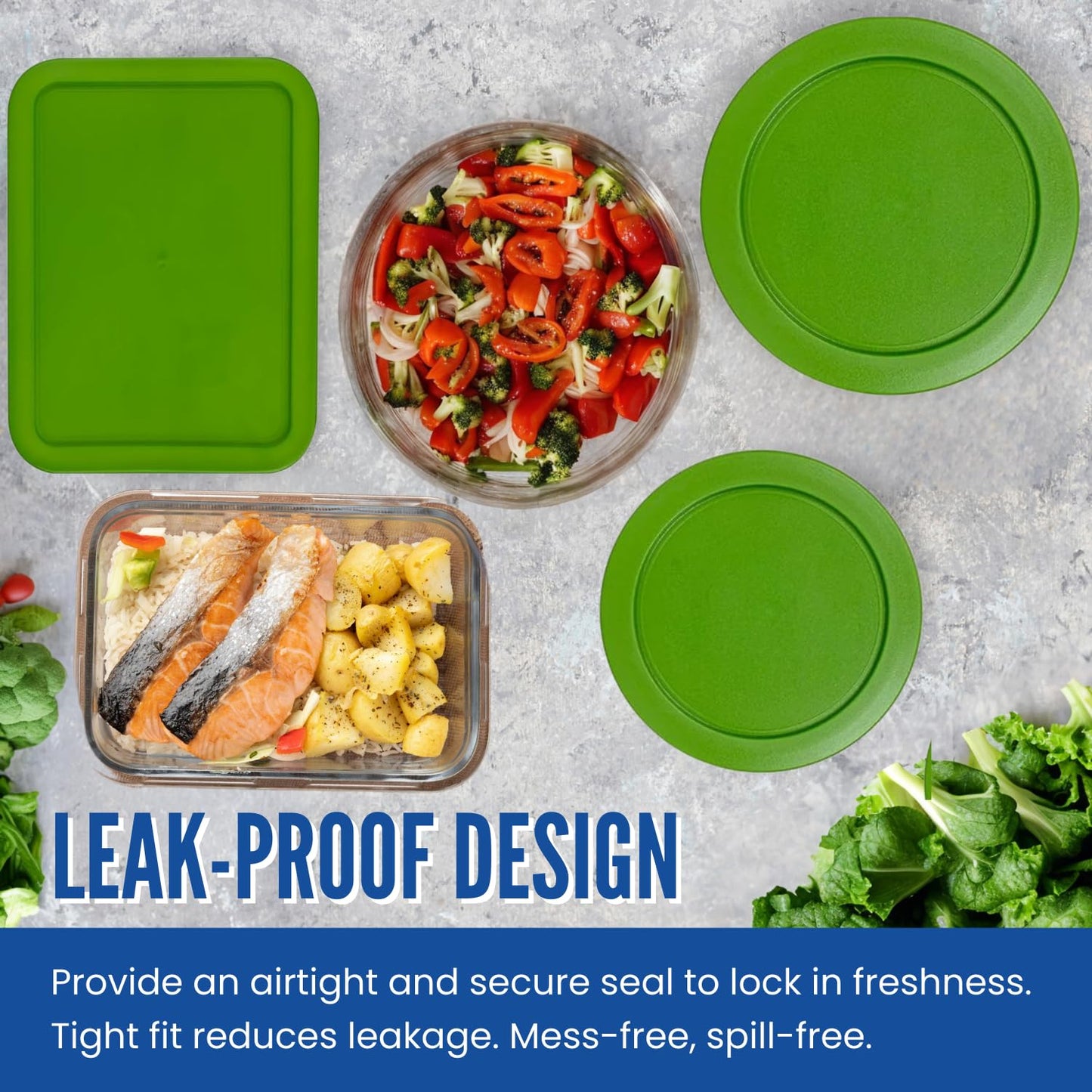 Replacement Lids for Pyrex Containers - 1-Cup, 2-Cup, 3-Cup, 4-Cup, 6-Cup, 7-Cup Blue and Red Round Rectangle