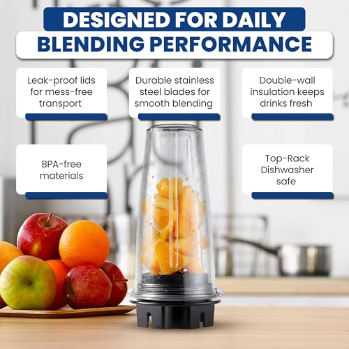 MRX Solutions Personal Cups Adapter fits Vitamix Classic Blenders 5200, 5300, 6300, 6500, 7500, 780 & More + Two BPA-Free 20-oz Insulated Leak-Proof Cups – Not Compatible With Self-Detect Models