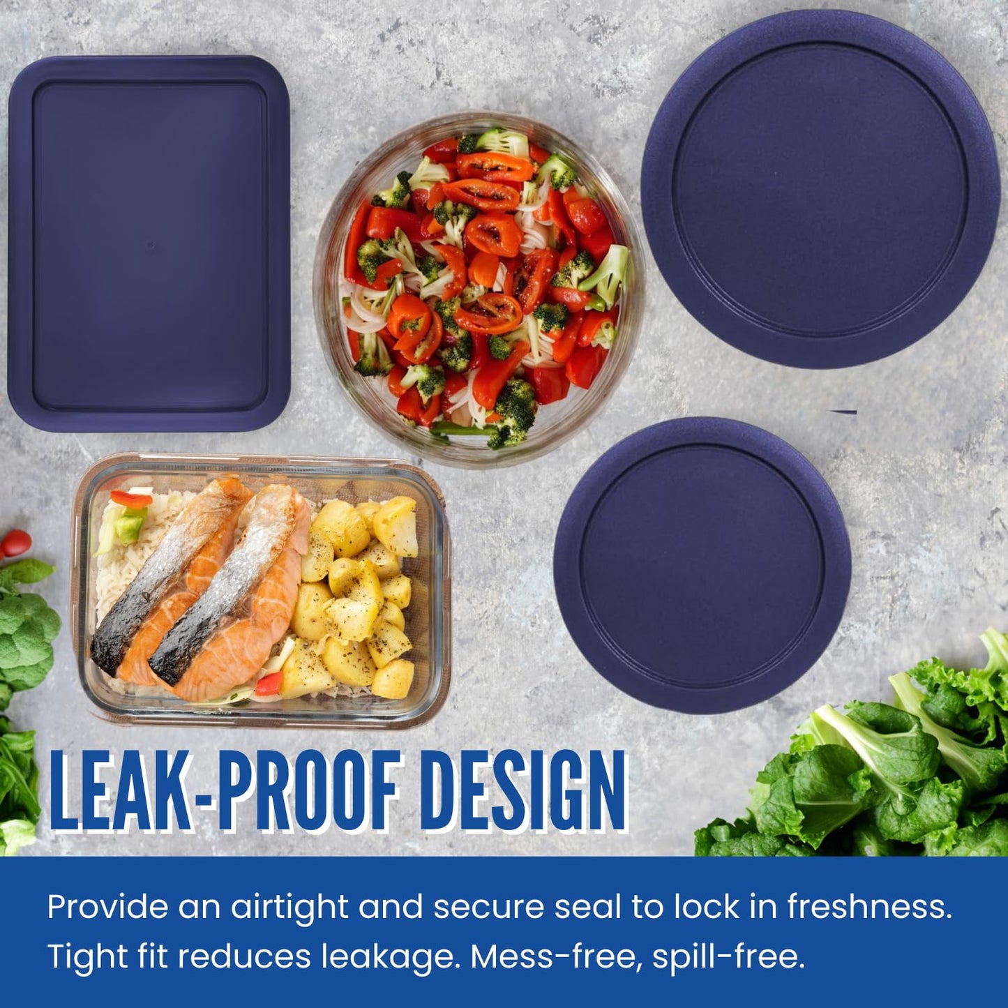 Replacement Lids for Pyrex Containers - 1-Cup, 2-Cup, 3-Cup, 4-Cup, 6-Cup, 7-Cup Blue and Red Round Rectangle