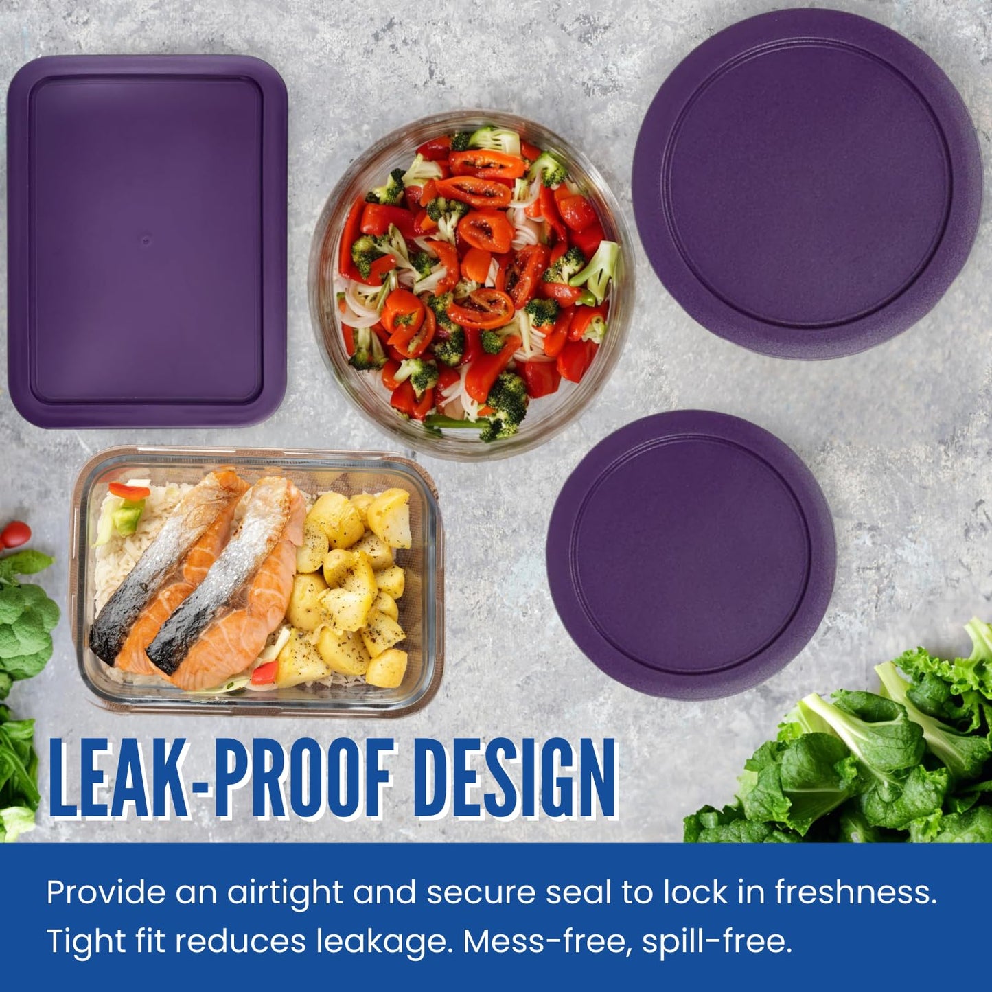 Replacement Lids for Pyrex Containers - 1-Cup, 2-Cup, 3-Cup, 4-Cup, 6-Cup, 7-Cup Blue and Red Round Rectangle