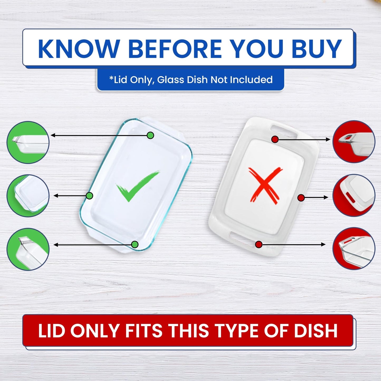 MRX Solutions Replacement Lid Cover for Pyrex 3 QT Glass Baking Dish Caserole Container 233-PC 2-Pack