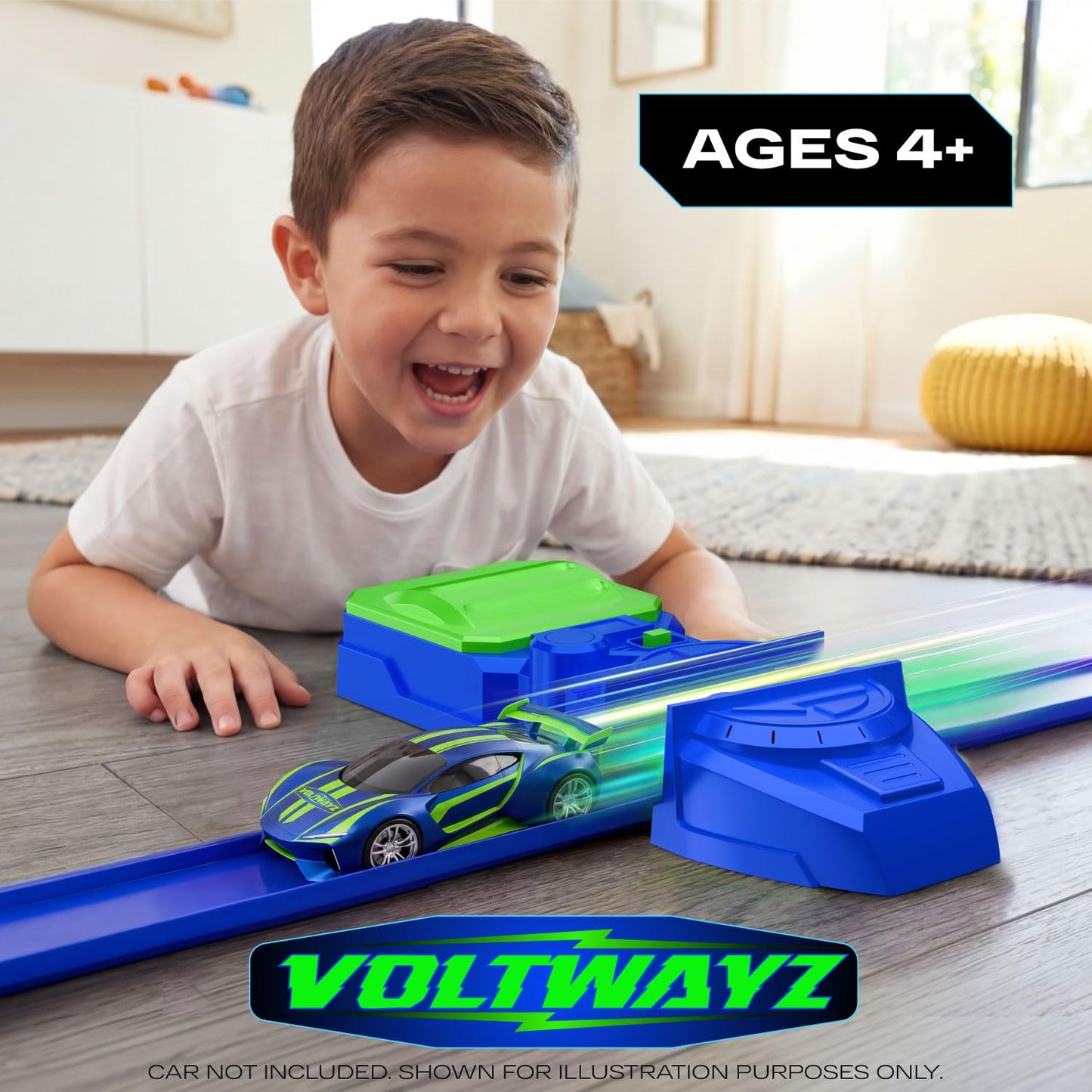 VOLTWAYZ Turbo-Charged Motorized Booster Compatible with Hot Wheels - Blue & Green Racing Edition - Electric Dual-Wheel Accelerator for 1:64 Scale Cars - Battery Operated Add-On