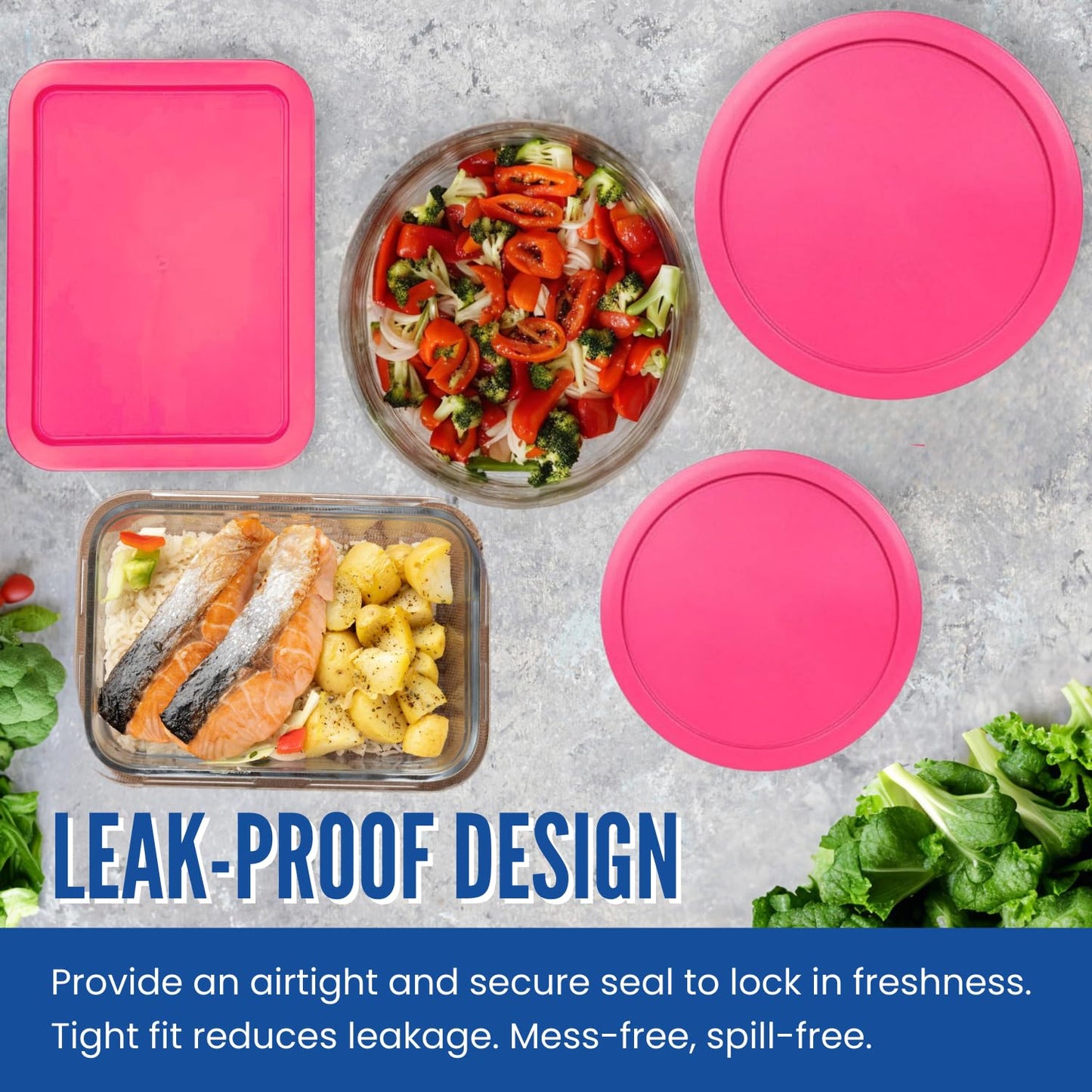 Replacement Lids for Pyrex Containers - 1-Cup, 2-Cup, 3-Cup, 4-Cup, 6-Cup, 7-Cup Blue and Red Round Rectangle