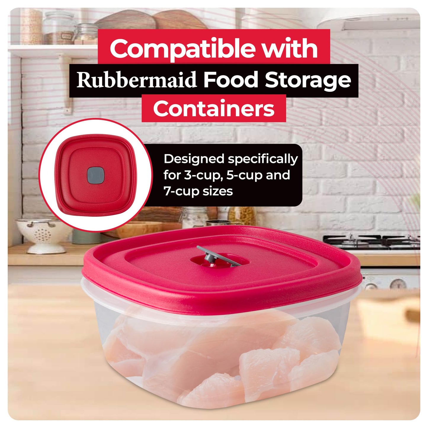 Replacement Lids for Rubbermaid Food Storage Containers .5 Cup, 1.25/2 Cup, 3/57 Cup Vented