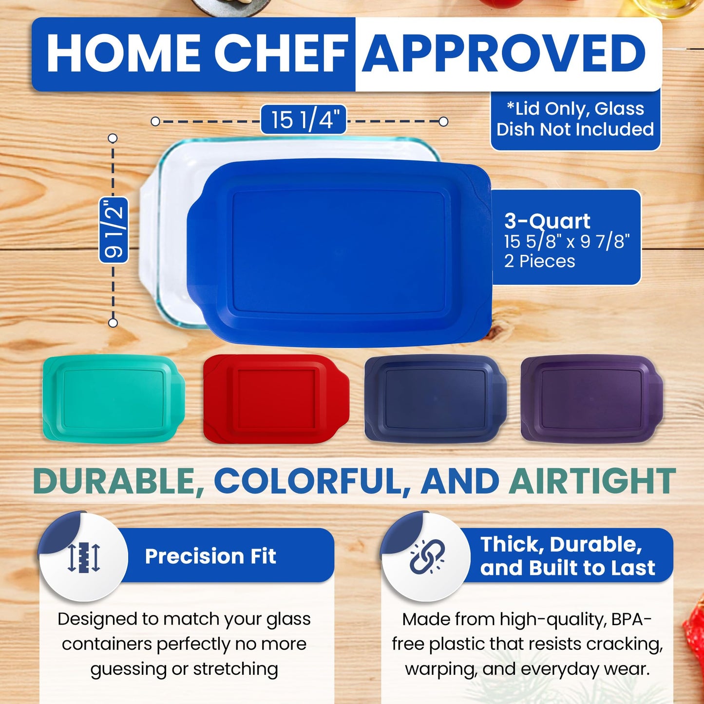 MRX Solutions Replacement Lid Cover for Pyrex 3 QT Glass Baking Dish Caserole Container 233-PC 2-Pack