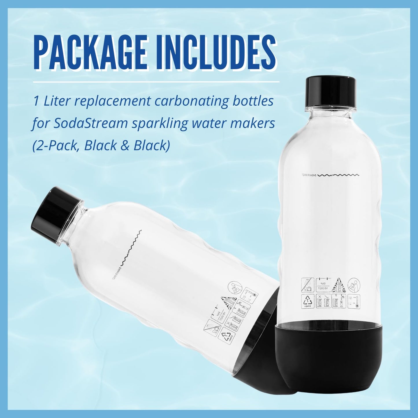 Replacement Bottle for sodastream Carbonating Sparkling Water Machine 1 Liter (2-Pack)