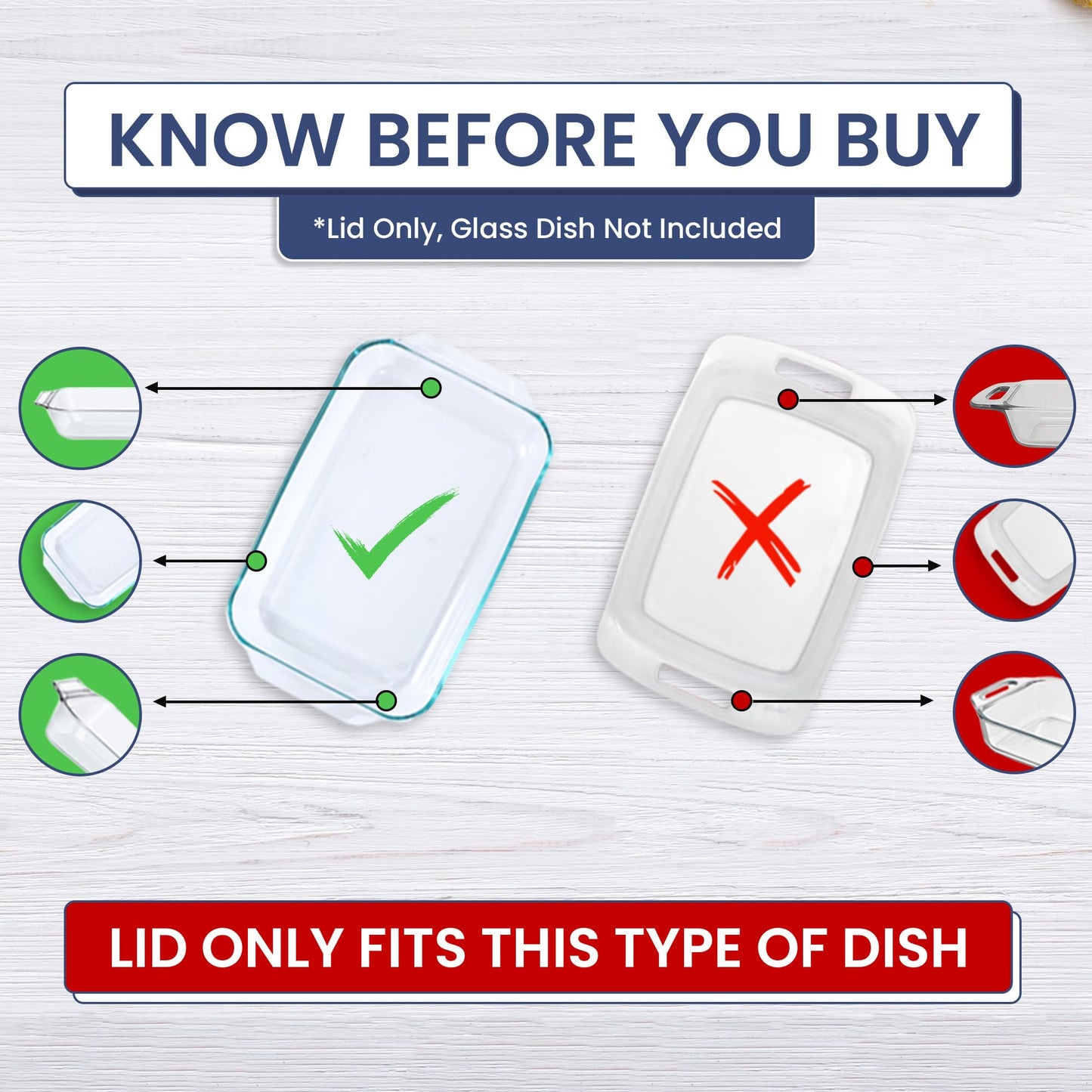 MRX Solutions Replacement Lid Cover for Pyrex 3 QT Glass Baking Dish Caserole Container 233-PC