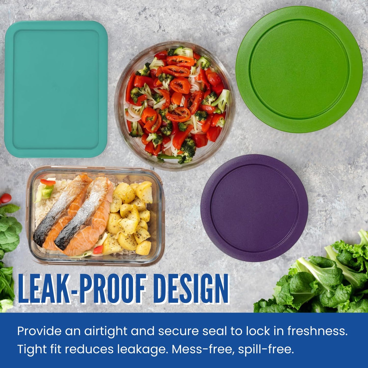 Replacement Lids for Pyrex Containers - 1-Cup, 2-Cup, 3-Cup, 4-Cup, 6-Cup, 7-Cup Blue and Red Round Rectangle