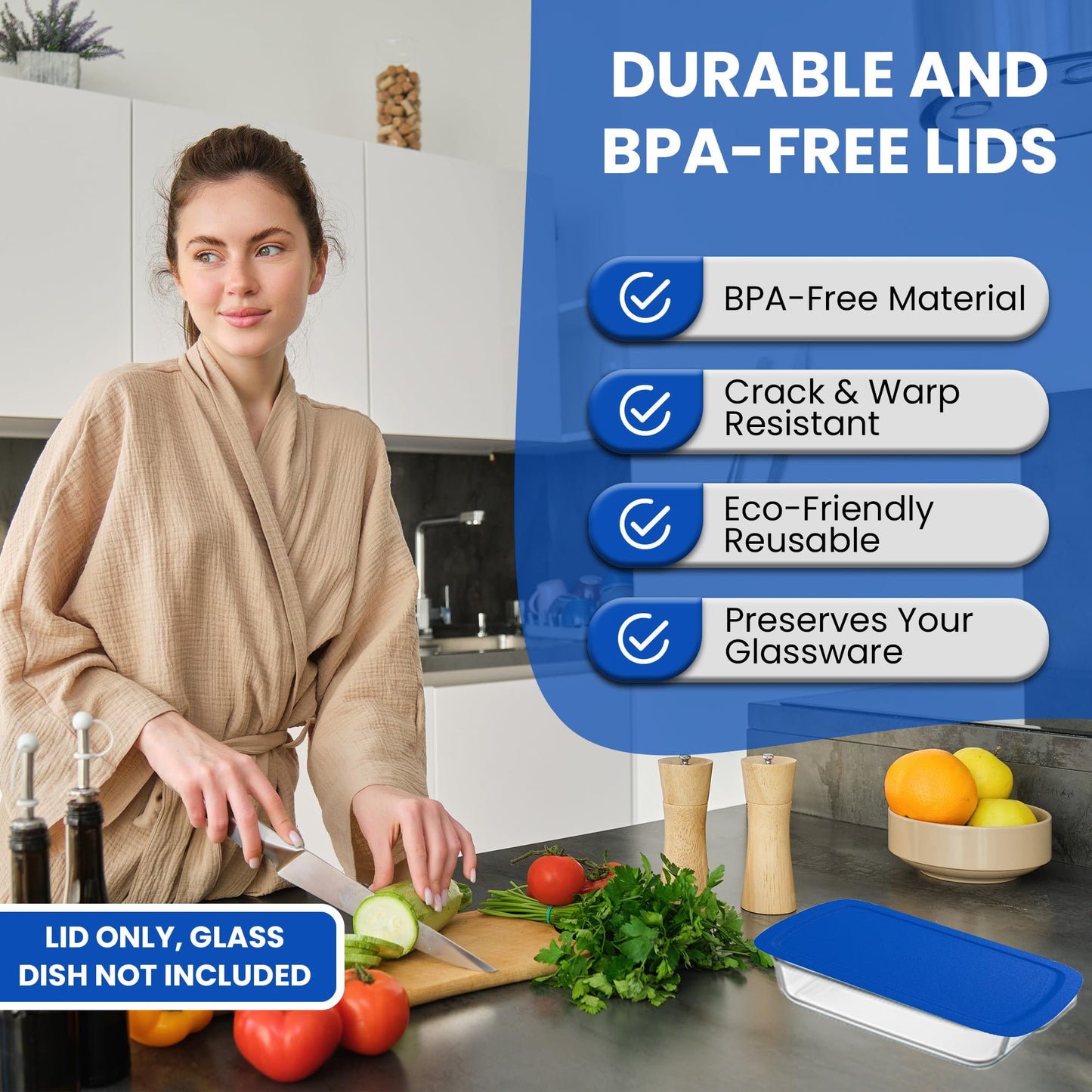 Replacement Lid for Pyrex C-233-PC Easy Grab 9x13 Casserole Glass Baking Dish Container Fits 3-Quart Model 233 with Cut-Out Handles Only (2-Pack)