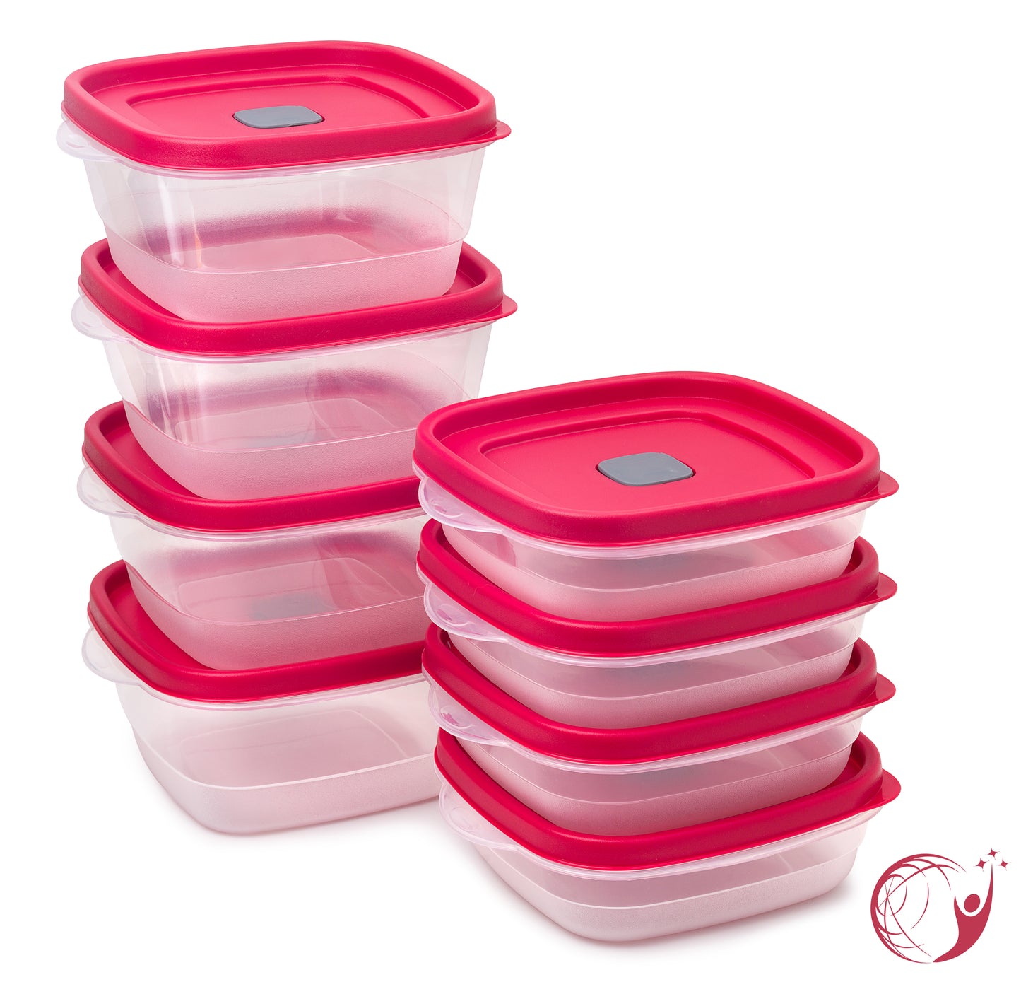 Rubbermaid 16-Piece Food Storage Containers with Lids and Steam Vents,  Microwave and Dishwasher Safe, Red & Easy Find Lids 5-Cup Food Storage and