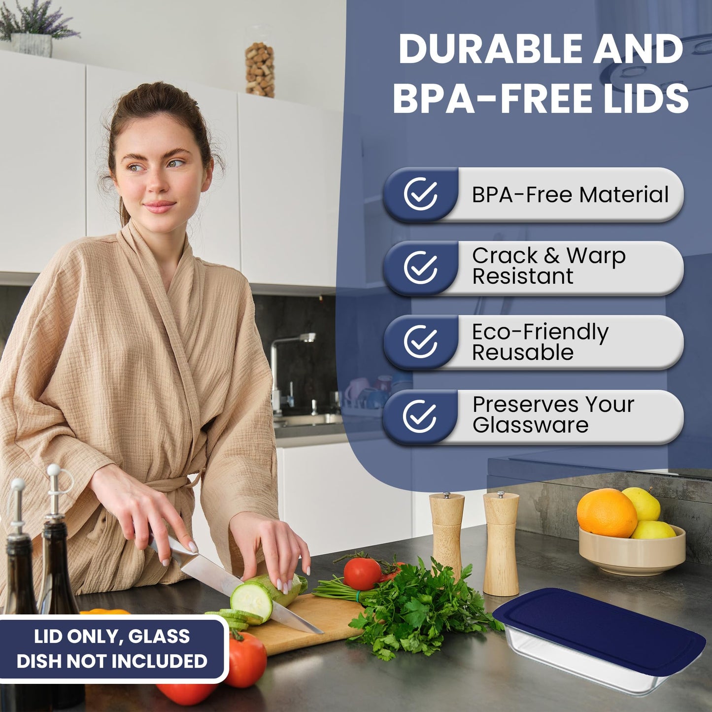 Replacement Lid for Pyrex C-233-PC Easy Grab 9x13 Casserole Glass Baking Dish Container Fits 3-Quart Model 233 with Cut-Out Handles Only (2-Pack)