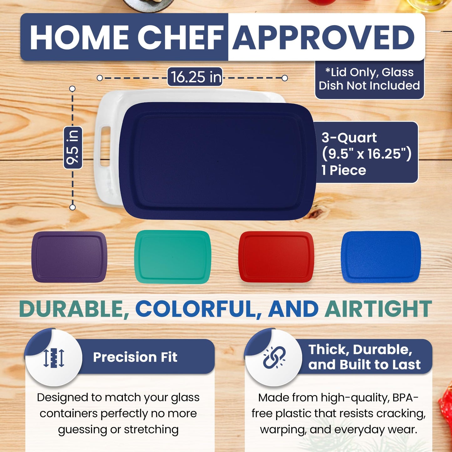 Replacement Lid for Pyrex C-233-PC Easy Grab 9x13 Casserole Glass Baking Dish Container Fits 3-Quart Model 233 with Cut-Out Handles Only