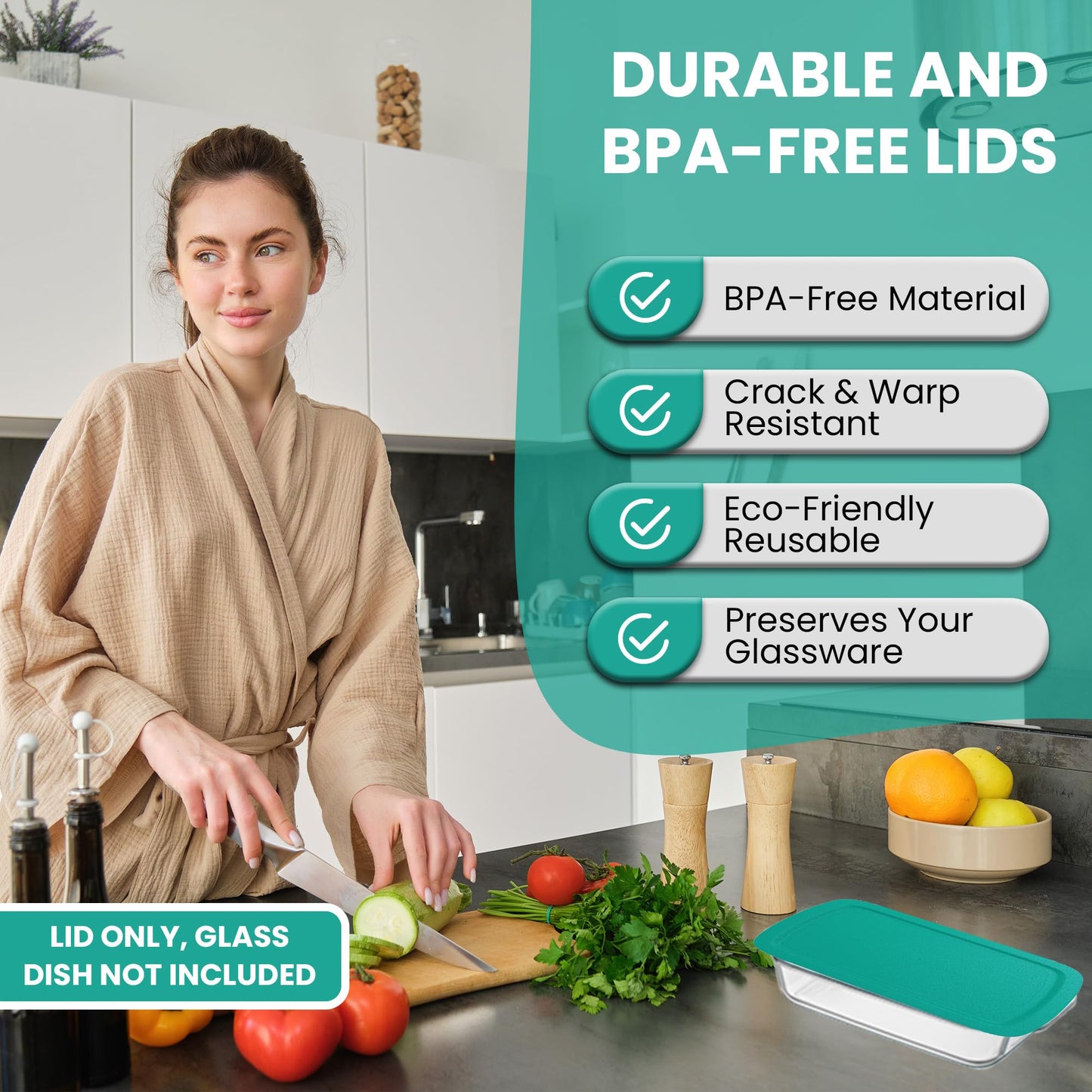 Replacement Lid for Pyrex C-233-PC Easy Grab 9x13 Casserole Glass Baking Dish Container Fits 3-Quart Model 233 with Cut-Out Handles Only (2-Pack)