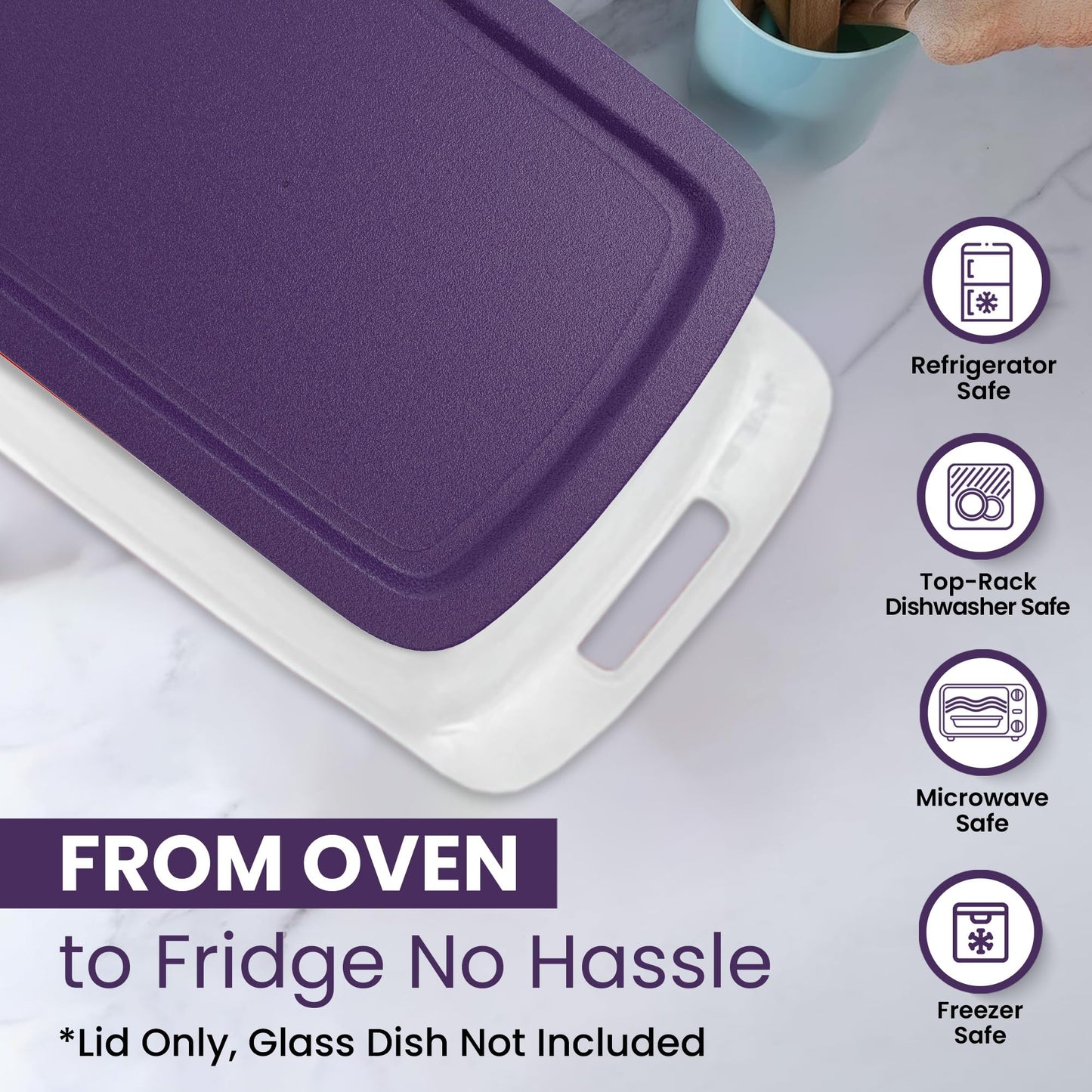 Replacement Lid for Pyrex C-233-PC Easy Grab 9x13 Casserole Glass Baking Dish Container Fits 3-Quart Model 233 with Cut-Out Handles Only (2-Pack)