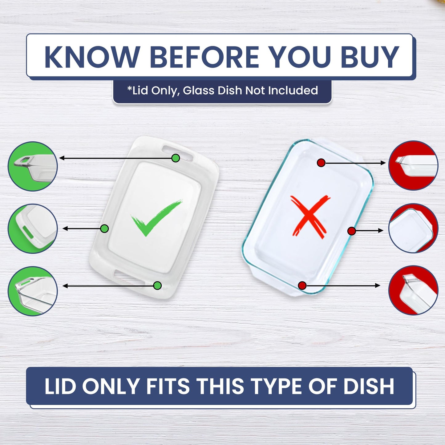 Replacement Lid for Pyrex C-233-PC Easy Grab 9x13 Casserole Glass Baking Dish Container Fits 3-Quart Model 233 with Cut-Out Handles Only