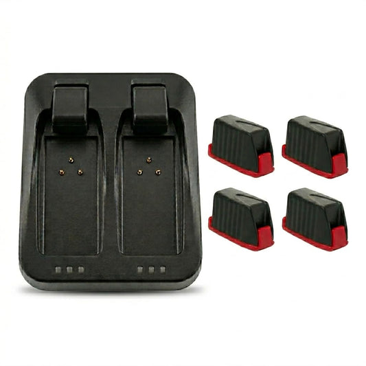 MRX Solutions Dual-Port Charger and 4 Battery Bundle for SRAM AXS and eTap, Fits Eagle XX1 X01 GX, Reverb AXS, Force, Rival, Red, XPLR, Charges Two at Once, USB-C, for T-Type and Regular, 4 Batteries