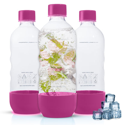 Carbonating Bottles for SodaStream, 1 Liter, 3-Pack, Multi Color (fits Fizzi, One Touch, Jet, Source, Play, Genesis, Power)