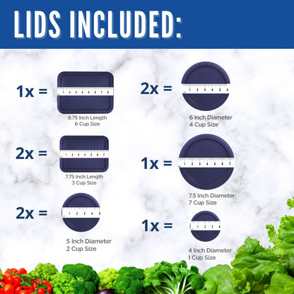 Replacement Lids for Pyrex Containers - 1-Cup, 2-Cup, 3-Cup, 4-Cup, 6-Cup, 7-Cup Blue and Red Round Rectangle