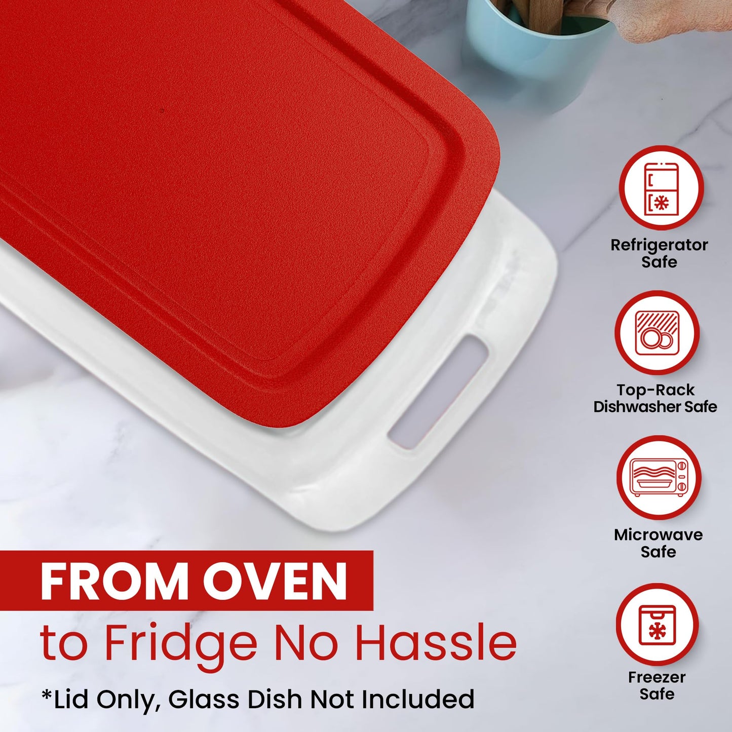 Replacement Lid for Pyrex C-233-PC Easy Grab 9x13 Casserole Glass Baking Dish Container Fits 3-Quart Model 233 with Cut-Out Handles Only