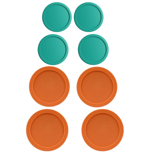 Replacement Lids for Pyrex Round Glass Food Storage Containers Covers - 8-Piece Set - (4) 2-Cup, (4) 4-Cup - Turquoise & Orange, BPA-Free