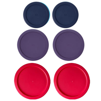 Replacement Lids for Pyrex Containers Round Glass Food Plastic - (2) 2-Cup Navy, (2) 4-Cup Purple, (2) 7-Cup Dark Red - BPA-Free, Dishwasher & Microwave Safe