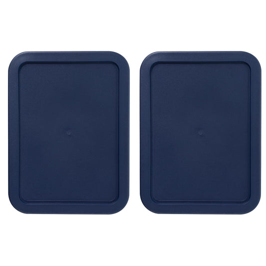 Replacement Lids for Pyrex 11-Cup (9.75 x 8-Inch) Rectangular Glass Food Storage Container Covers (for 7212/7212-PC) - BPA-Free, Navy, 2-Pack