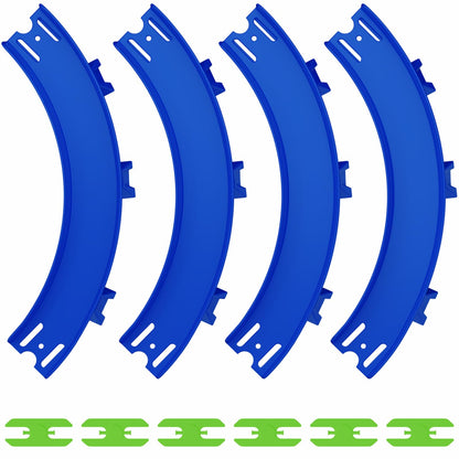 VOLTWAYZ Curve Track Pieces Compatible with Hot Wheels - 4-Pack 90-Degree High-Banked Turns + 6 Connectors - Curved Corner for 1:64 Scale Racing - Blue