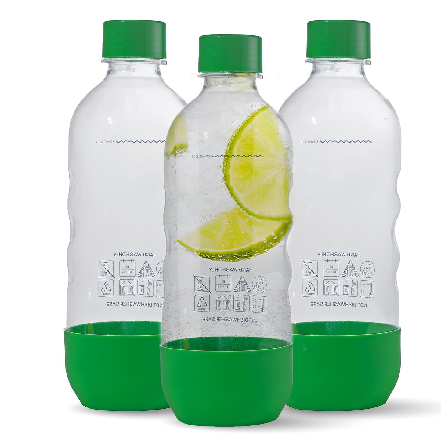 Replacement Carbonating Sparkling Water Bottles for SodaStream - 1 Liter, BPA-Free & Leak-Proof (Compatible with Fizzi, One Touch, Jet, Source, Play, Genesis, Power Models) - 3-Pack (Green)