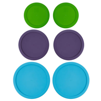 Replacement Lids for Pyrex Containers Round Glass Food Plastic (2) 2-Cup Green (2) 4-Cup Purple (2) 7-Cup Light Blue