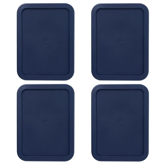 Replacement Lids for Pyrex 6-Cup (8.75 x 6.75-Inch) Rectangular Glass Food Storage Container Covers (for 7211/7211-PC) - BPA-Free, Navy, 4-Pack