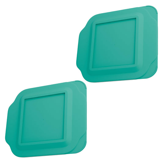 Replacement Lid fits Pyrex 2-Quart 8" x 8" Glass Baking Dish #222, Compatible with Lid #222-PC, Food Storage Container Cover with Flush Tab Handles (2-Pack, Teal)
