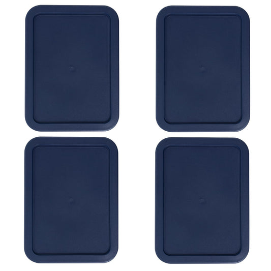 Replacement Lids for Pyrex 3-Cup (7.75 x 5.75-Inch) Rectangular Glass Food Storage Container Covers (for 7210/7210-PC) - BPA-Free, Navy, 4-Pack