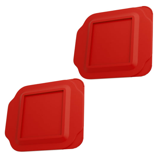 Replacement Lid fits Pyrex 2-Quart 8" x 8" Glass Baking Dish #222, Compatible with Lid #222-PC, Food Storage Container Cover with Flush Tab Handles (2-Pack, Red)