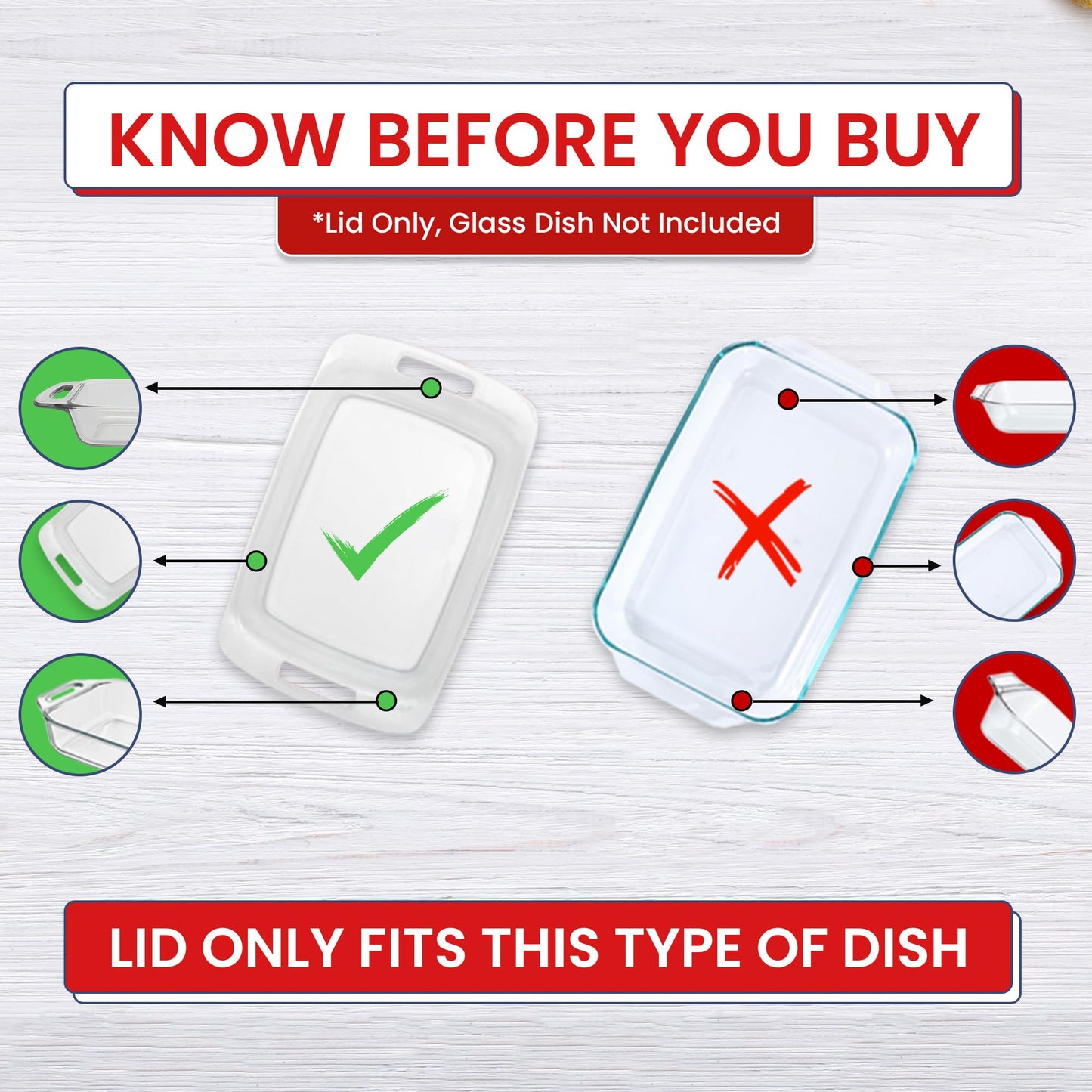 Replacement Lid for Pyrex C-233-PC Easy Grab 9x13 Casserole Glass Baking Dish Container Fits 3-Quart Model 233 with Cut-Out Handles Only