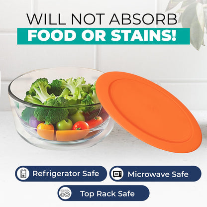 Replacement Lids for Pyrex Containers Round Glass Food Plastic - (2) 2-Cup Orange, (2) 4-Cup Teal, (2) 7-Cup Blue - BPA-Free, Dishwasher & Microwave Safe