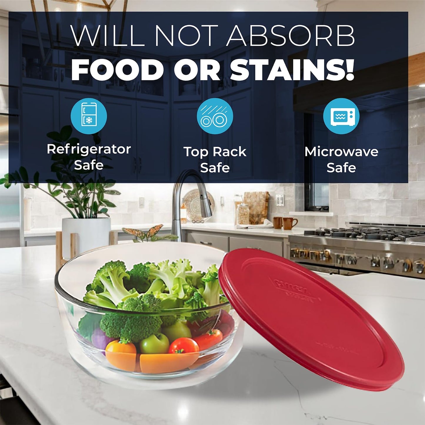 Replacement Lids for Pyrex Containers Round Glass Food Plastic - (2) 2-Cup Navy, (2) 4-Cup Purple, (2) 7-Cup Dark Red - BPA-Free, Dishwasher & Microwave Safe