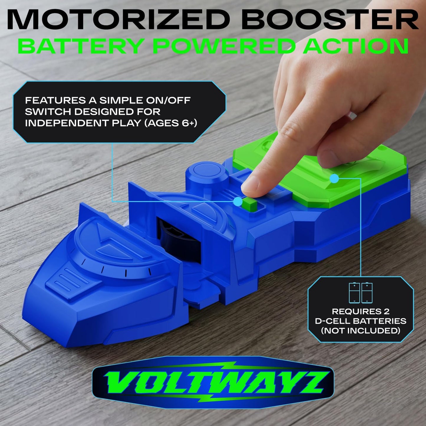 VOLTWAYZ Turbo-Charged Motorized Booster Compatible with Hot Wheels - Blue & Green Racing Edition - Electric Dual-Wheel Accelerator for 1:64 Scale Cars - Battery Operated Add-On