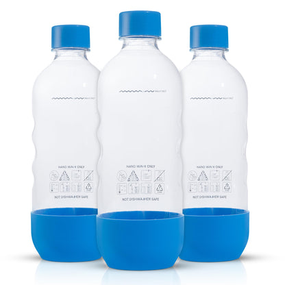 Replacement Carbonating Sparkling Water Bottles for SodaStream - 1 Liter, BPA-Free & Leak-Proof (Compatible with Fizzi, One Touch, Jet, Source, Play, Genesis, Power Models) - 3-Pack (Blue)