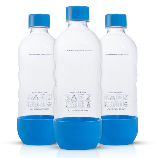 Replacement Carbonating Sparkling Water Bottles for SodaStream - 1 Liter, BPA-Free & Leak-Proof (Compatible with Fizzi, One Touch, Jet, Source, Play, Genesis, Power Models) - 3-Pack (Blue)