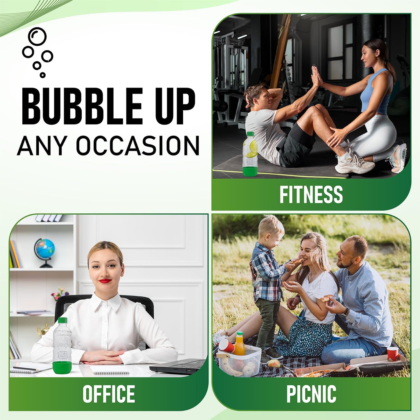 Replacement Carbonating Sparkling Water Bottles for SodaStream - 1 Liter, BPA-Free & Leak-Proof (Compatible with Fizzi, One Touch, Jet, Source, Play, Genesis, Power Models) - 3-Pack (Green)
