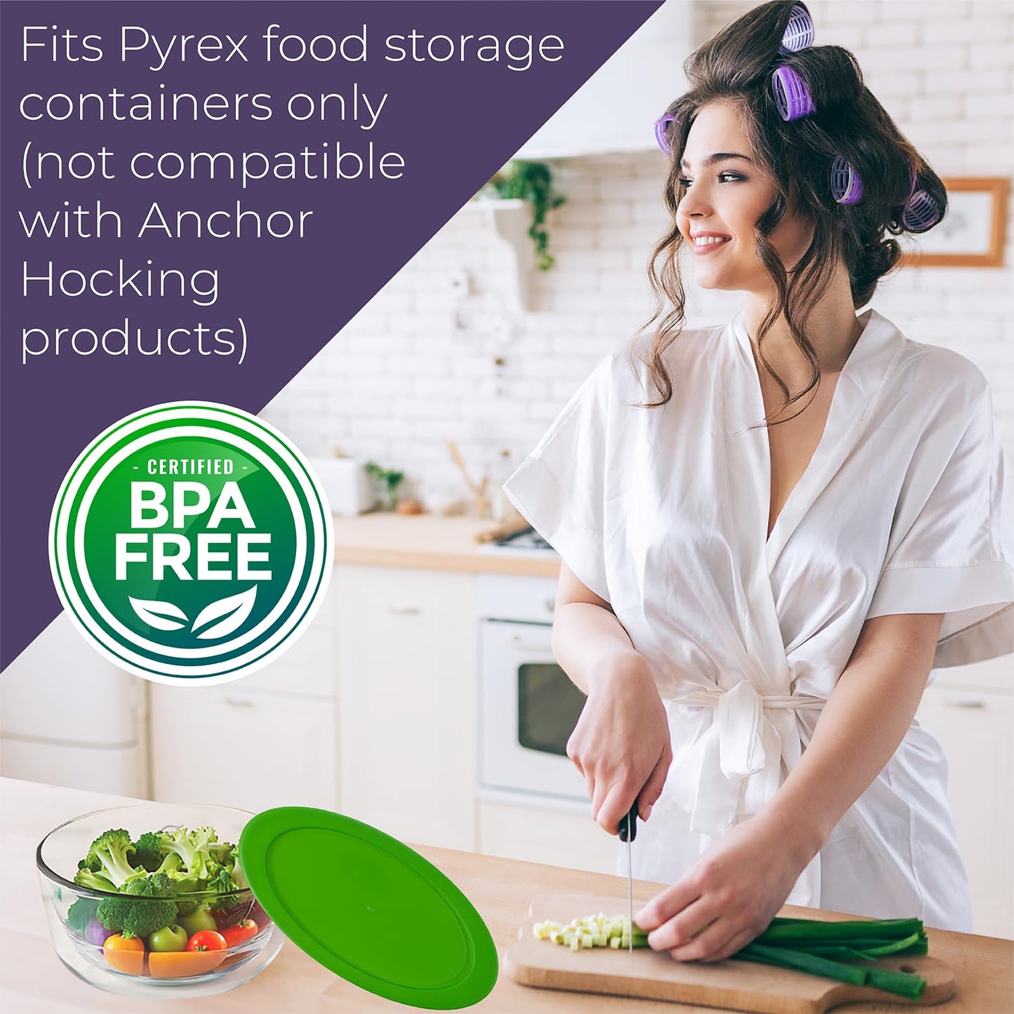 Replacement Lids for Pyrex Containers Round Glass Food Plastic (2) 2-Cup Green (2) 4-Cup Purple (2) 7-Cup Light Blue