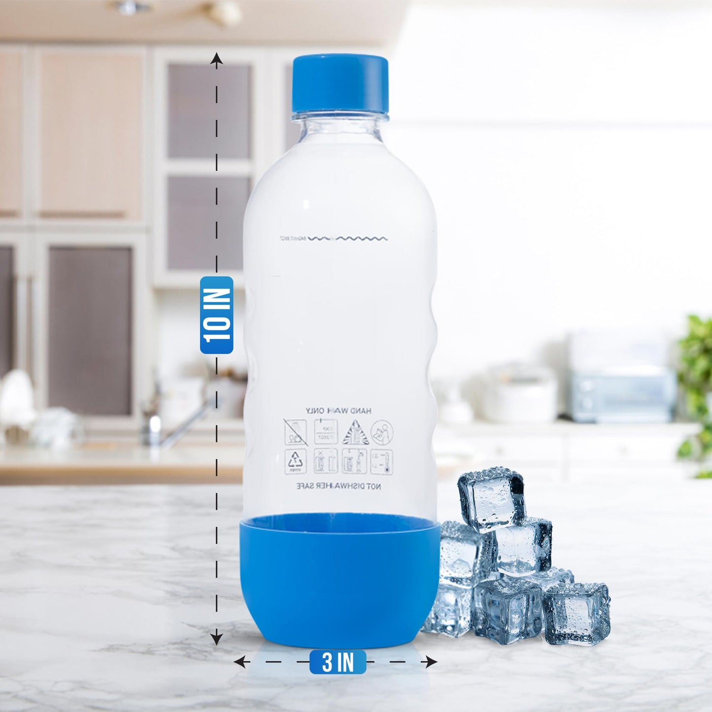 Replacement Carbonating Sparkling Water Bottles for SodaStream - 1 Liter, BPA-Free & Leak-Proof (Compatible with Fizzi, One Touch, Jet, Source, Play, Genesis, Power Models) - 3-Pack (Blue)