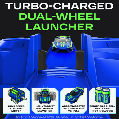 VOLTWAYZ Turbo-Charged Motorized Booster Compatible with Hot Wheels - Blue & Green Racing Edition - Electric Dual-Wheel Accelerator for 1:64 Scale Cars - Battery Operated Add-On