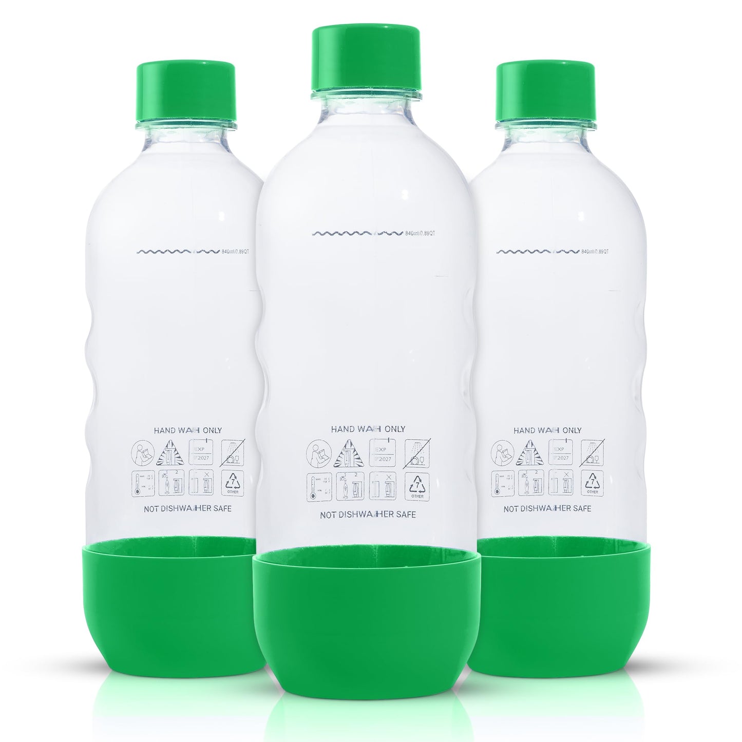 Replacement Carbonating Sparkling Water Bottles for SodaStream - 1 Liter, BPA-Free & Leak-Proof (Compatible with Fizzi, One Touch, Jet, Source, Play, Genesis, Power Models) - 3-Pack (Green)