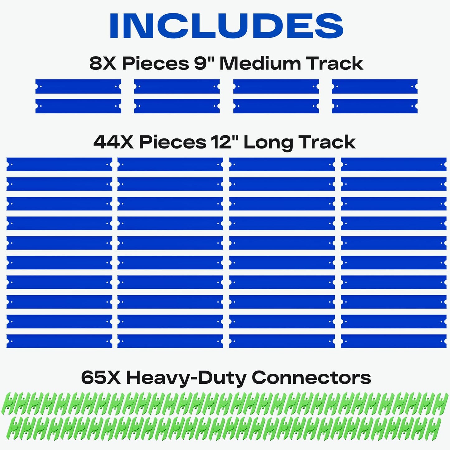 VOLTWAYZ Straight Track Pieces Compatible with Hot Wheels - 52-Piece XL Expansion Pack for 1:64 Scale Racing (50 Feet Total) - Blue Straight Tracks + 65 Connectors
