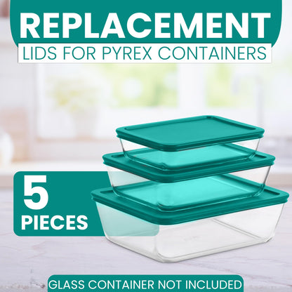 Replacement Rectangular Lids for Pyrex Glass Food Storage Containers (2) 3-Cup (2) 6-Cup (1) 11-Cup (Turquoise)