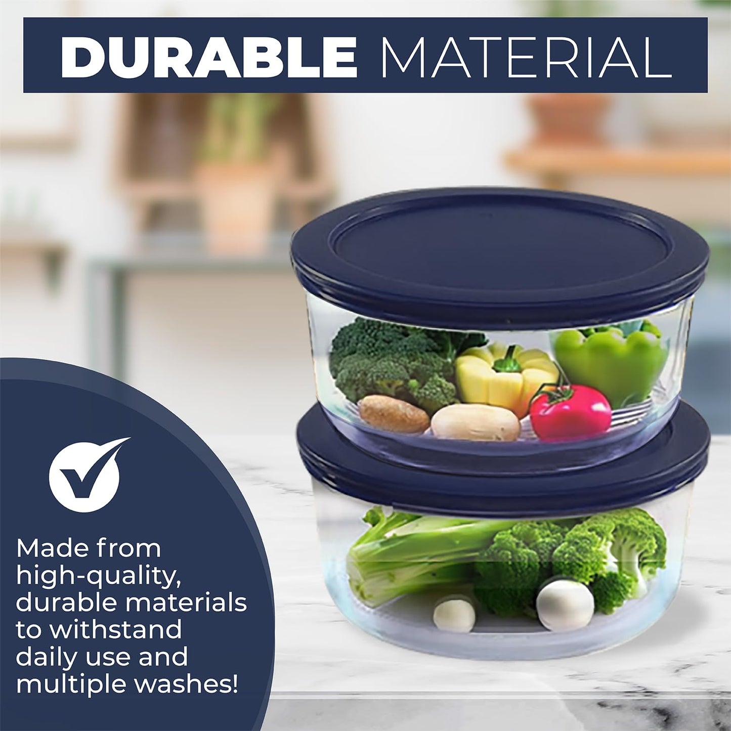 Replacement Lids for Pyrex Containers Round Glass Food Plastic - (2) 2-Cup Navy, (2) 4-Cup Purple, (2) 7-Cup Dark Red - BPA-Free, Dishwasher & Microwave Safe