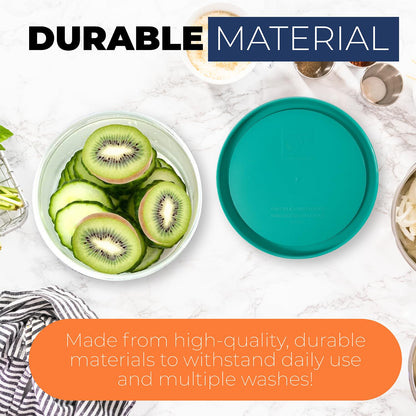 Replacement Lids for Pyrex Containers Round Glass Food Plastic - (2) 2-Cup Orange, (2) 4-Cup Teal, (2) 7-Cup Blue - BPA-Free, Dishwasher & Microwave Safe