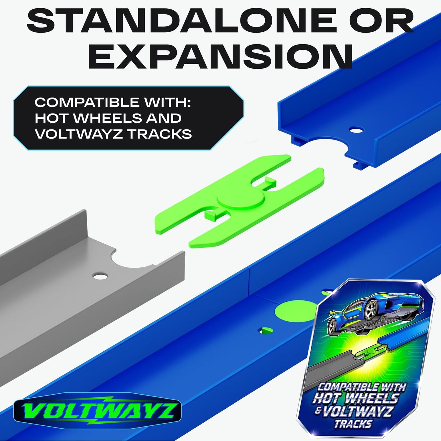 VOLTWAYZ Straight & Curved Track Compatible with Hot Wheels - 24-Piece 1:64 Scale Raceway Expansion (20 Feet Total) - Straights, High-Banked Curves & Connectors