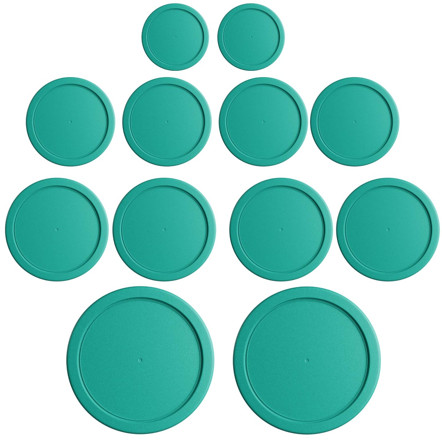 Replacement Lids for Pyrex Round Glass Food Storage Containers Covers - 12-Piece Set - (2) 1-Cup, (4) 2-Cup, (4) 4-Cup, (2) 7-Cup - Turquoise, BPA-Free